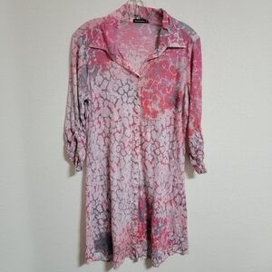 David Cline Pink and Gray Relaxed Snap Front Dress